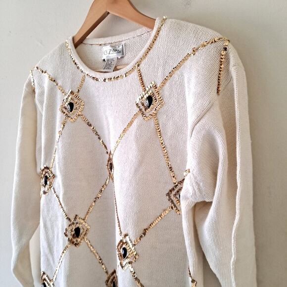 Cezanne Cotton Blend Gold Sequin Ivory Sweater - Picture 3 of 7
